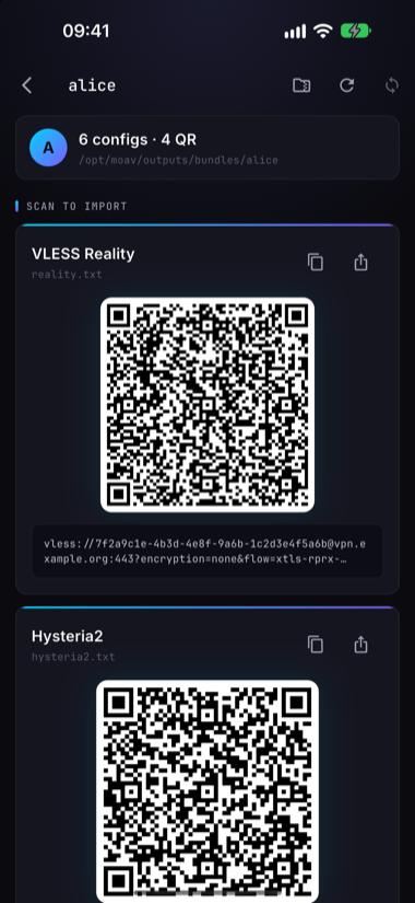 QR codes for each protocol in the bundle